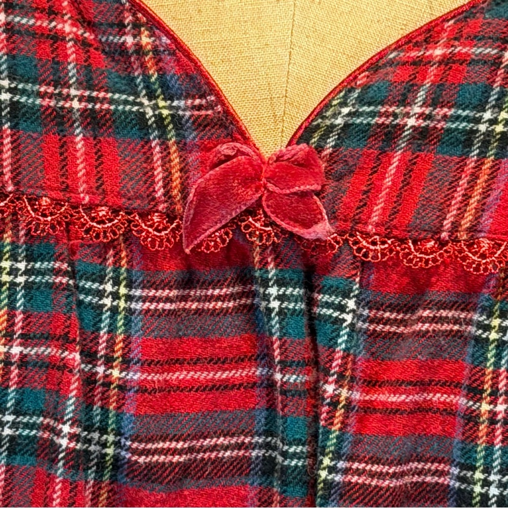 VINTAGE tartan plaid flannel cotton nightgown maxi long sleeve plus size - Picture 5 of 11